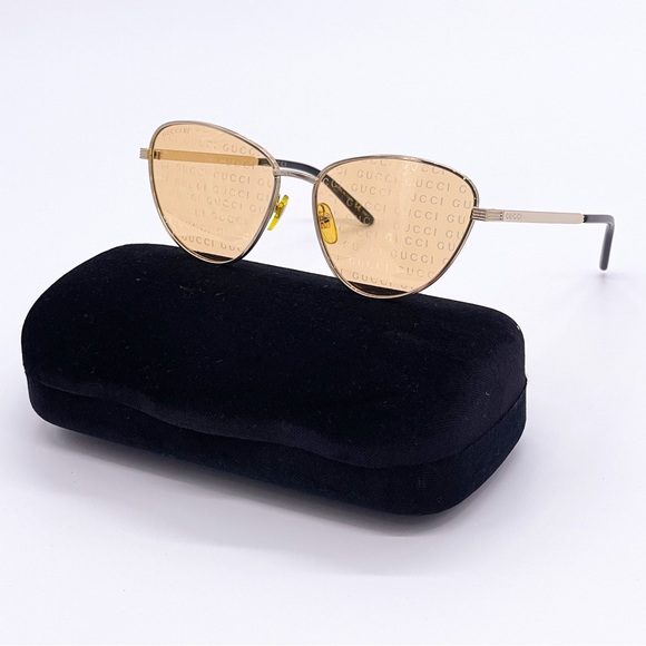 NEW GUCCI WOMEN GOLD ORANGE CAT EYE SUNGLASSES GUCCI - Picture 2 of 6